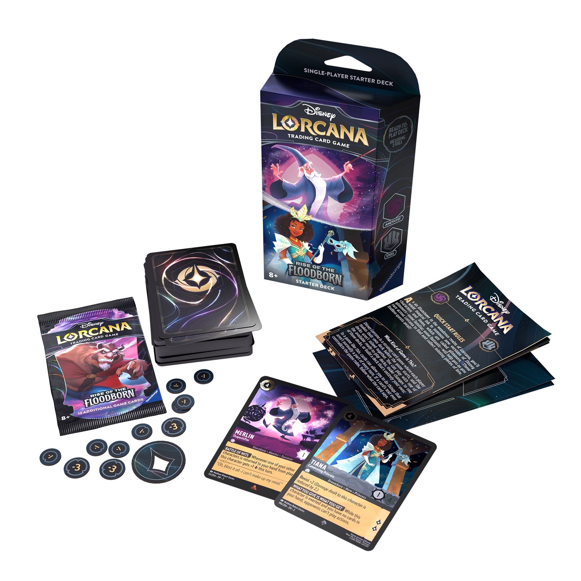 Disney Lorcana: Rise of the Floodborn Amethyst and Steel Starter Deck