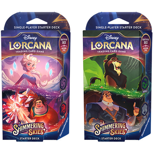 Disney Lorcana: Shimmering Skies Starter Deck Set - Amethyst & Ruby and Emerald & Steel